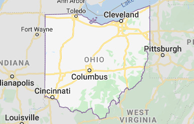 A map of the state of Ohio