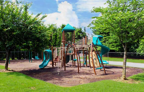 Playground equipment waits for students to come play in Lancaster.