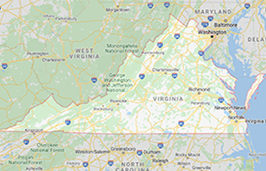 A map of the state of Virginia