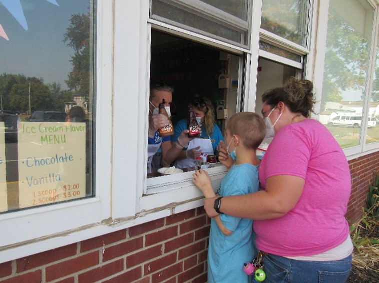 Students learns to order from a menu, make change and make decisions during a lesson in math and life skills when they set up an ice cream shop.