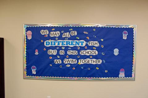 A classroom bulletin board, that speaks on being together