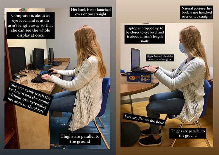 Demonstration of how to sit properly at your workstation.